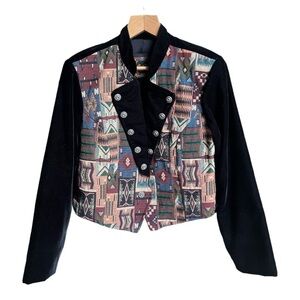 Vintage Circle T Western Tapestry Velvet Jacket Dallas Texas USA Made, XL